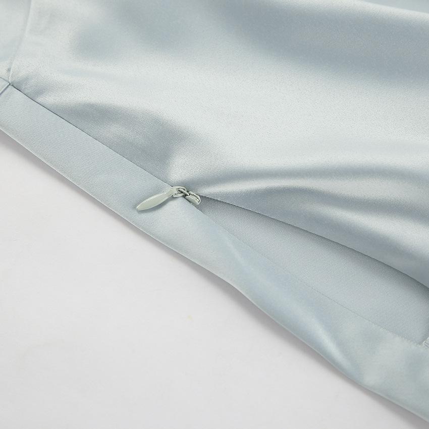 Elegant Grey Satin Skirts For Women Fashion Mid Waisted Slit Solid Skirts Casual New Loose Ankle-Length Skirt Streetwear