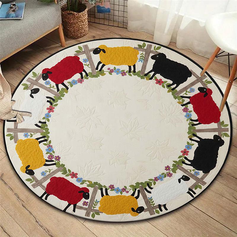 Farmanimals Round Area Rug,Carpet Rug for Living Room Bedroom Sofa Playroom Decor,Non slip Floor Mat