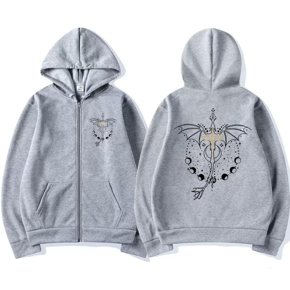 Cool Basgiath War College Print Zipper Hoodies Fourth Dragon Rider Wing Sweatshirt Men Women Oversized Fleece Casu