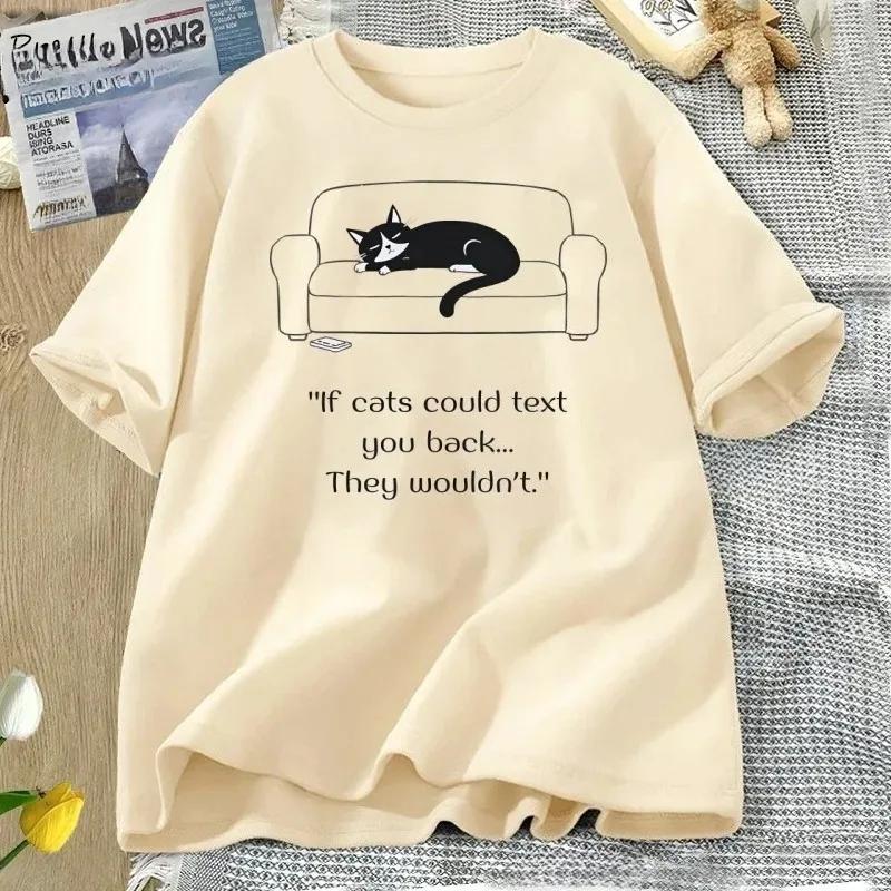 If Cats Could Text You Back Tshirts Unisex Funny Cat Tshirt Graphic Tee Casual Short Sleeve Round Neck Unisex Clothes