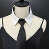 Womens Preppy Student Lapel False Collar with Black Necktie Front Elegant School Uniform Blouse Choker Neckwear Acessory