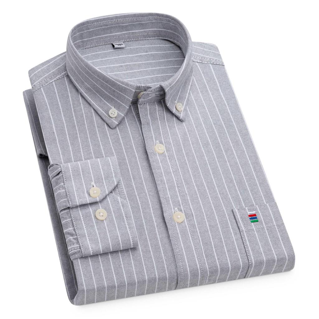 Men's Cotton Oxford Long Sleeve Shirt - Solid Color for Business Casual