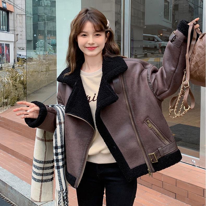 Women's Faux Suede Shearling Motorcycle Jacket 2025: Winter Fleece-Lined, Thick Style