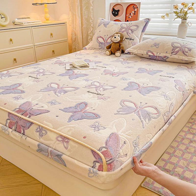 

Постільні капелюхи з молочної фланелі 3 комплекти зимового потовщеного покривала Simmons Захисне покривало М’яке простирадло Простирадло для односпальної ліжка 90x200cm