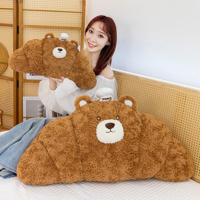 Cartoon Croissant Chef Bear Plush Pillow Soft Cozy Fluffy Bread Shaped Doll Back Cushion Sofa Decoration Birthday Gift For Kids