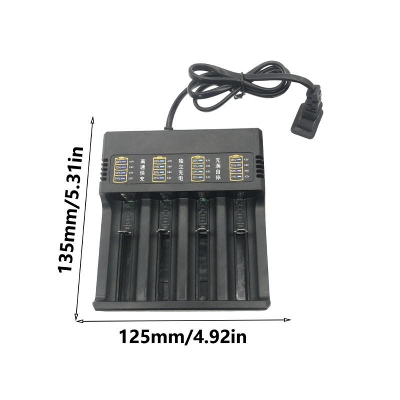 Battery Charger Adapter 4-Channel Charging Station for 4.2V 18650/26650/21700 with Overcharge Prevention LED Light
