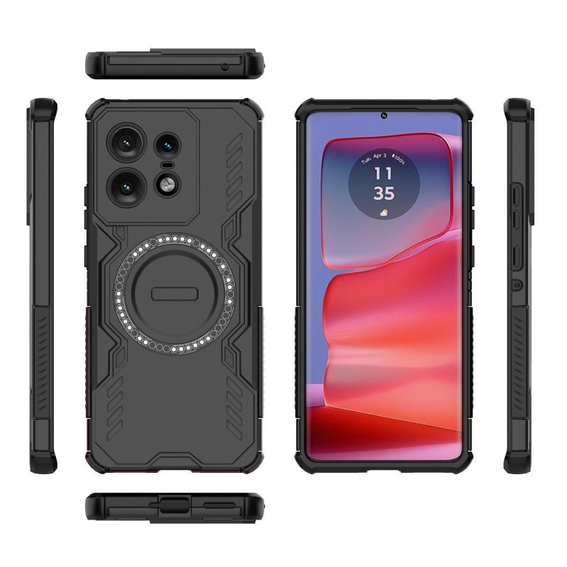 Motorola Edge 50 Pro 5G-სთვის მაგნიტური ქეისი WANLONFENG DJ სერიის PC TPU ტელეფონის ქეისი 2 ცალი ნაწრთობი მინის ფირით