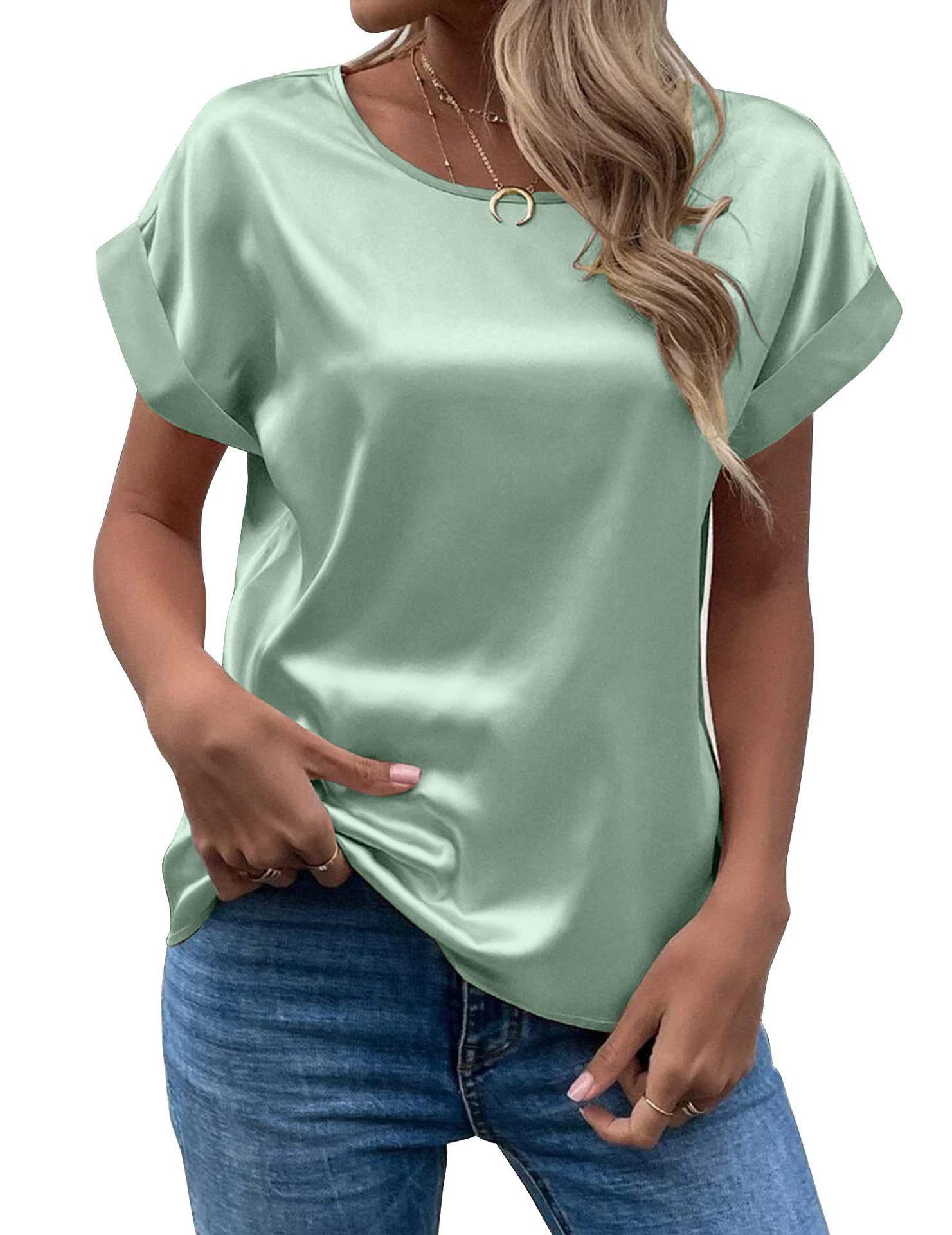 

Women s Satin Pullover Round Neck T-shirt, 14 Elegant Colors, Summer Fashion 2026 Extra Large світло-зелений колір