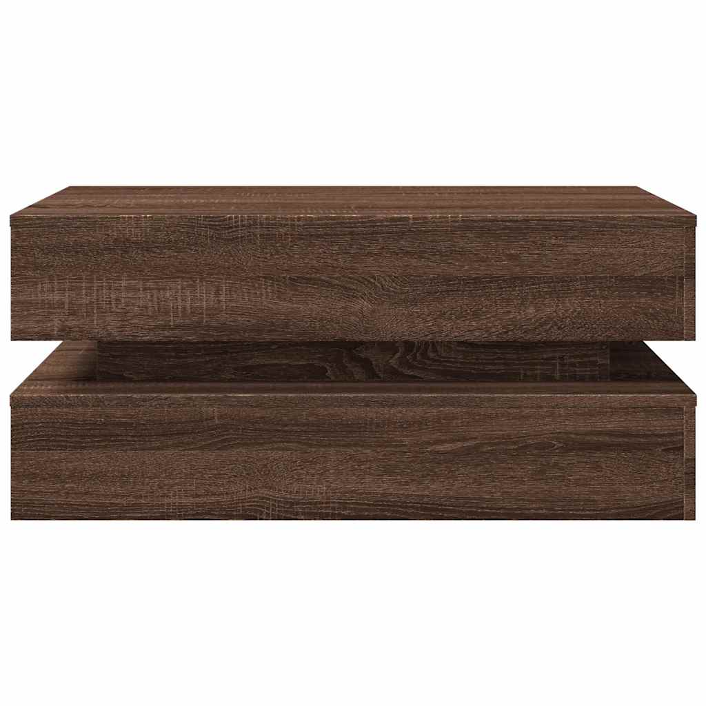 Coffee Table with LED Lights Brown Oak Effect 90 X 50 X 40 Cm