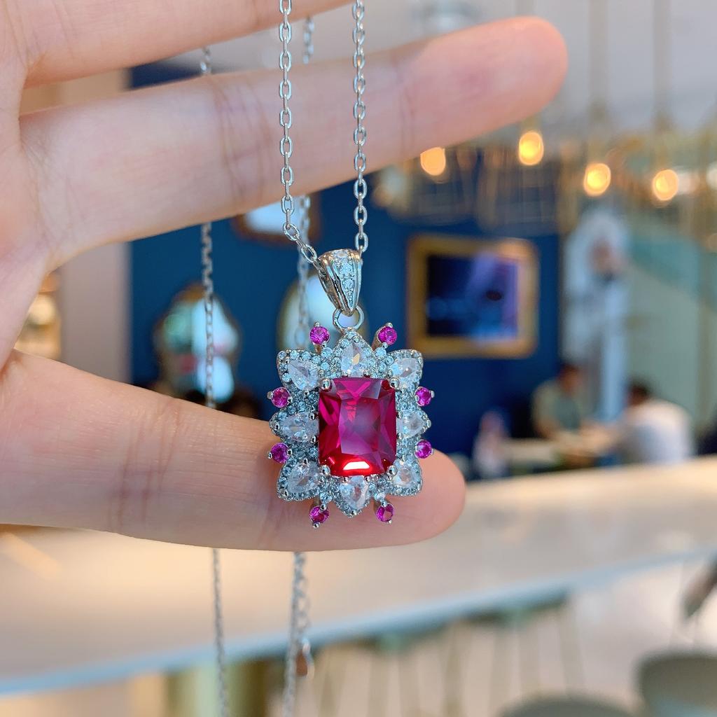 Goods: Cross Border Square Inlaid Simulated Red Corundum Ring Emerald Necklace Jewelry Set