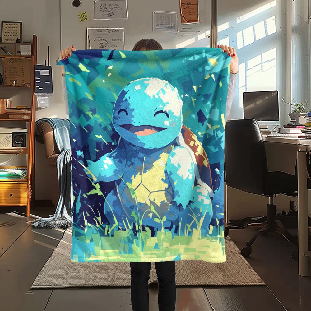 Squirtle Print Flannel Blanket, High quality Comfortable for All Seasons, Home Decor, Warmth and Comfort