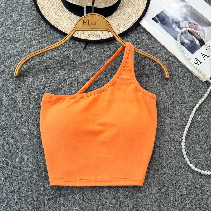 

2024 Summer K-style Easiest for Match Tight Vest Tops Tide Underwired Padded Pure Color Sleeveless Beauty Back Sling Women Orange One size