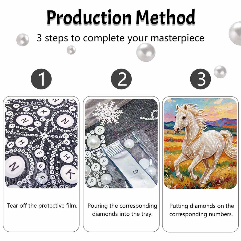 Majestic Horse Pearl Kit 5D DIY Round Rhinestone Art for Adults Relaxing Handmade Wall Decor Holiday Gift Frameless