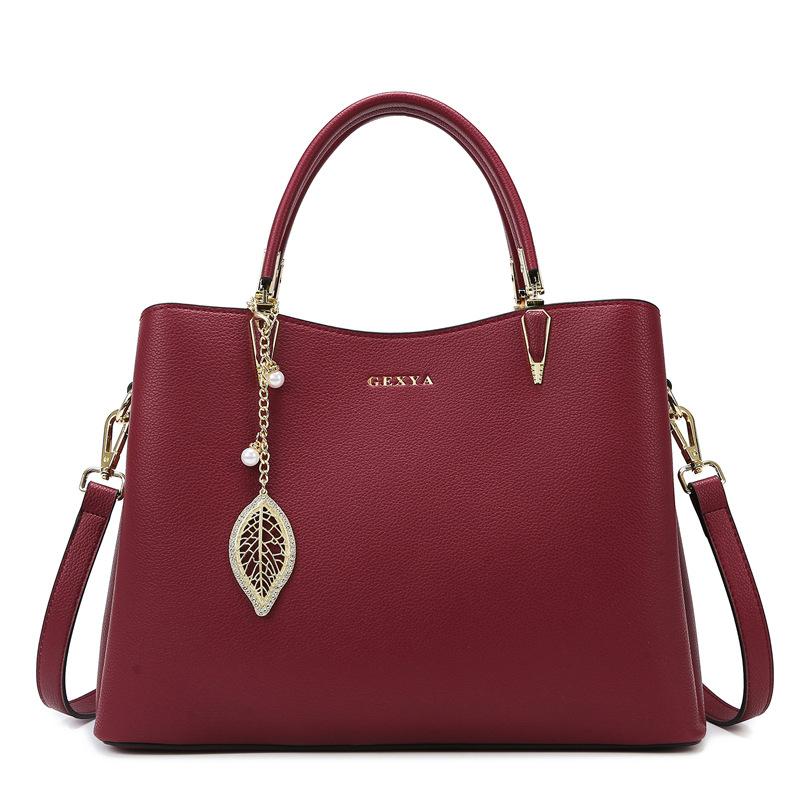 Women's Handbag New Fashionable and Simple Middle-aged Mother Bag, Large Capacity Multi Compartment Soft Leather Commuting Bag