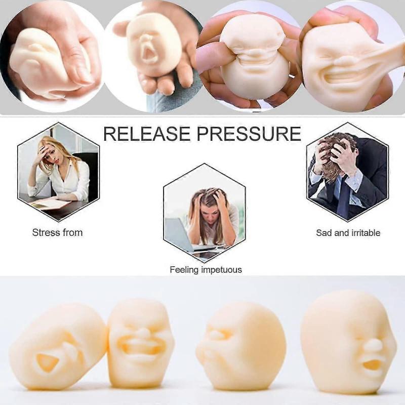 4pcs Human Face Stress Balls Funny Decompression Human Face Ball Anti-stress Toy With 4 Expressions Anxiety Relief Emotion Vent Ball Heal Your Mood De