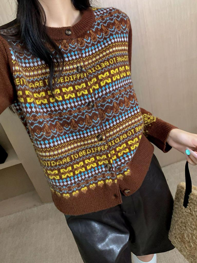 Women's High-Quality Loose Wool Fair Isle Jacquard Cardigan Sweater Coat