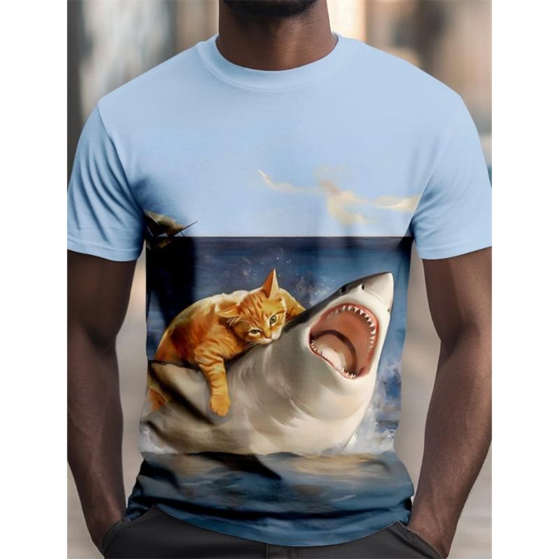 Fashion Cat Graphic T Shirts For Men Summer Casual Short Sleeve 3D Printed O