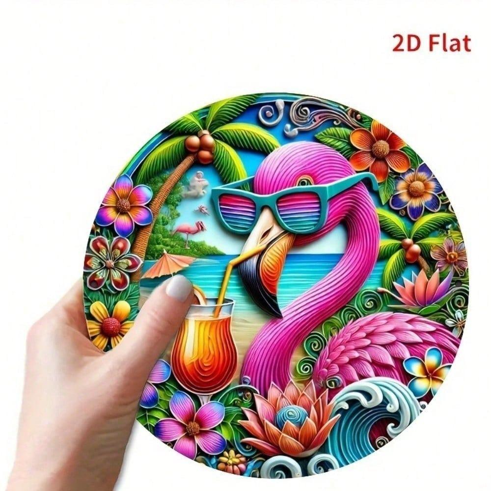 Vintage Flamingo Metal Tin Sign 12 Inch Round Wall Art Decor for Bar Man Cave Kitchen