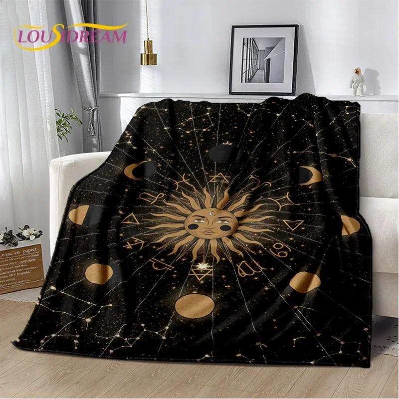 Misteriosa Manta de Franela Suave con Mandala del Sol y la Luna del Tarot para Camas, Dormitorio, Sofá, Picnic, Manta de Tiro para Ocio al Aire Libre, Regalo