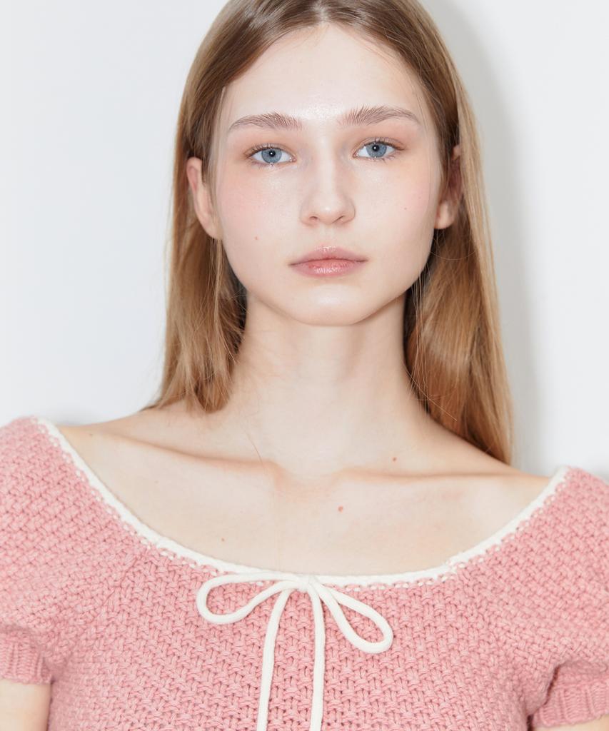 SINOON Puff Half Knit Top (Pink)