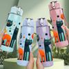 1PC Abstract Cat Art Pattern 750ml Color Plastic Sports Water Bottle Leakproof Flip Straw Lid Suitable for Sports Office Home Use