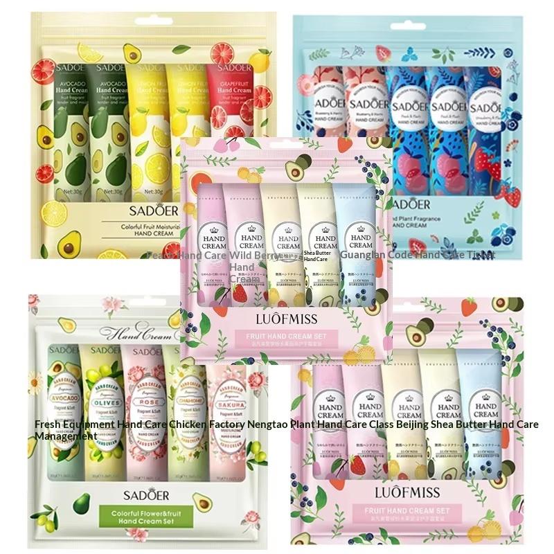 Sadoer 5Pcs/Set Fruit Plant Fragrance Hand Cream Sets Moisturizing Anti Dry Hand Lotion Sets Hands Skin Care Products