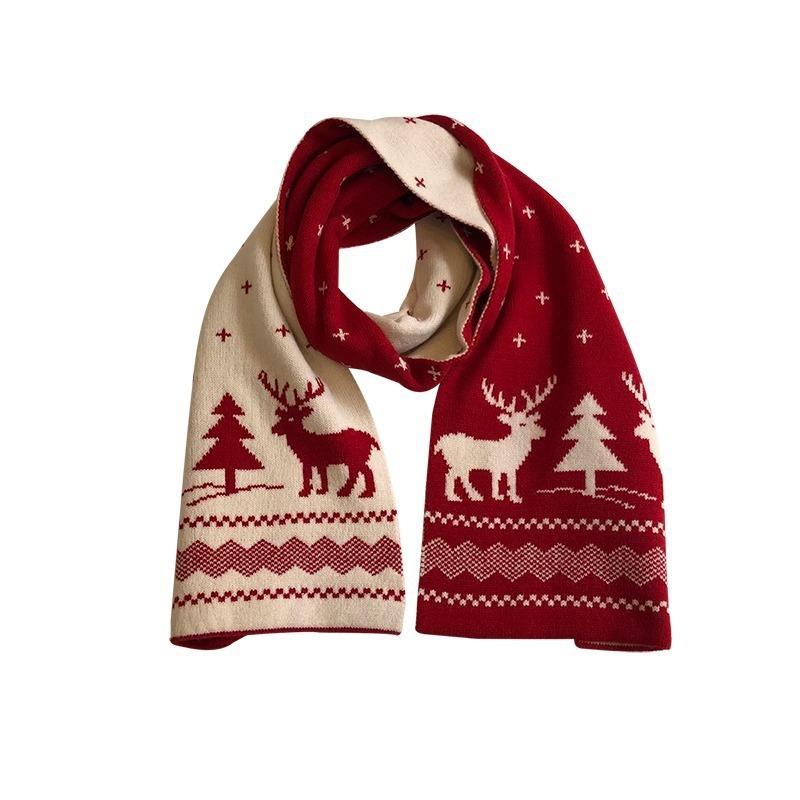 Christmas gift scarf deer model men and women winter couple model versatile three-color scarf student warm knitted scarf