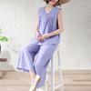 Women's Plus Size 2-Piece Set, Linen-cotton Sleeveless Button Top & Wide Leg Pants (XL-7XL)