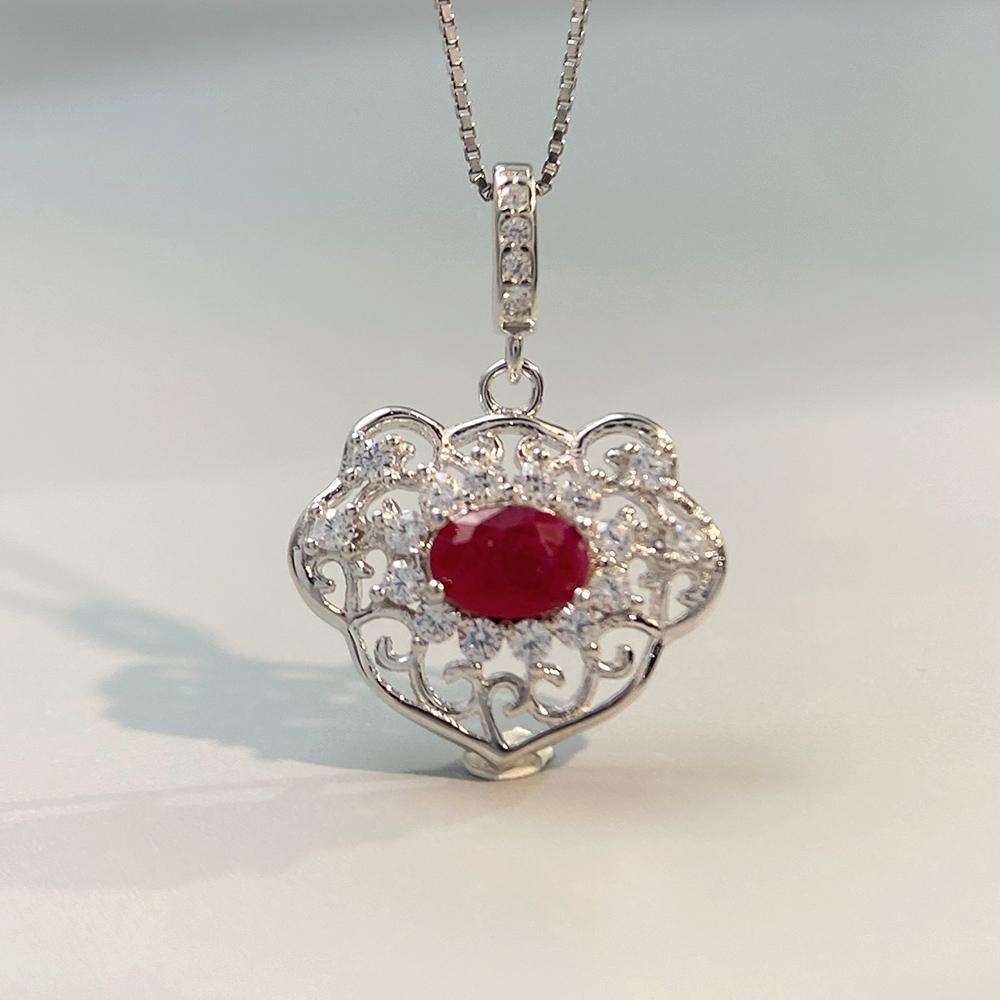 925 Silver Ruby Pendant Necklace with Natural Red Gemstone for Women July Birthstone Fine Jewelry Gift белый