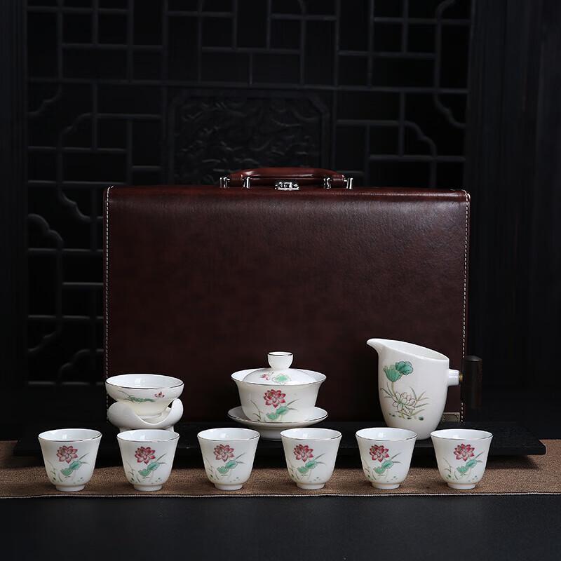 Chaxun Gold-Painted Mutton Fat Jade Porcelain Gaiwan Tea Set