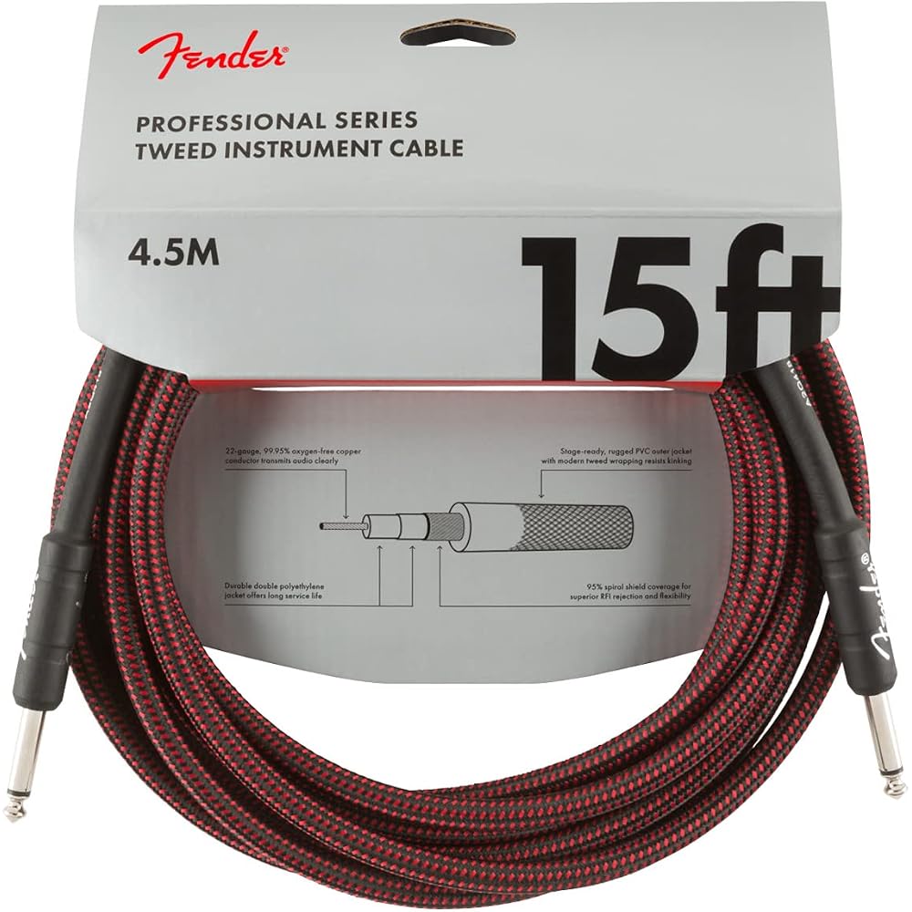 Fender Shielded Cable Professional Series Instrument Cable, 15', Red Tweed