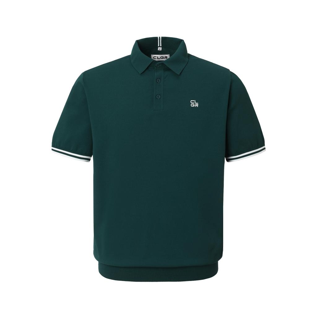 CHALLENGER Men'S Essential Rayon Blend Button-Down Collared Short Sleeve Knit Dark Green