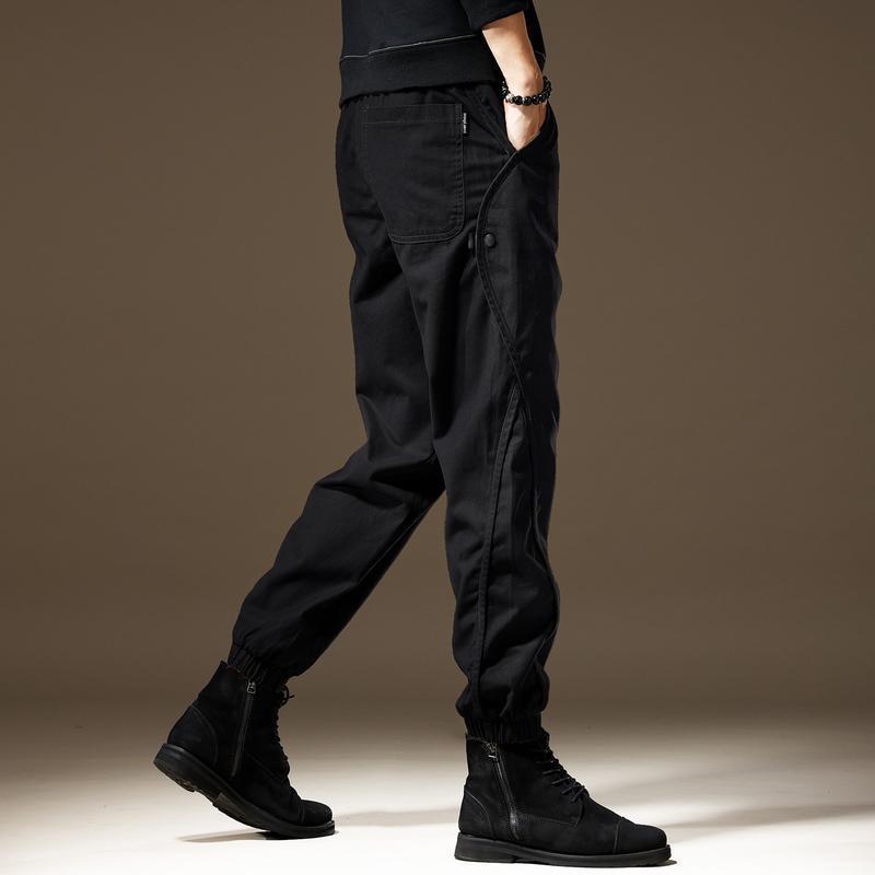 Men's Wear-Resistant Black Spring Overalls: Loose Straight, Large Size, Trendy American Style Casual Trousers