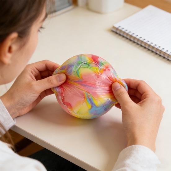 Rainbow Crunch Ball Squeeze Toy Colorful TPR Fidget Toy with Slow-Rising Texture & ASMR Cracking Sound Portable Stress Relief Gadget for Kids Adults