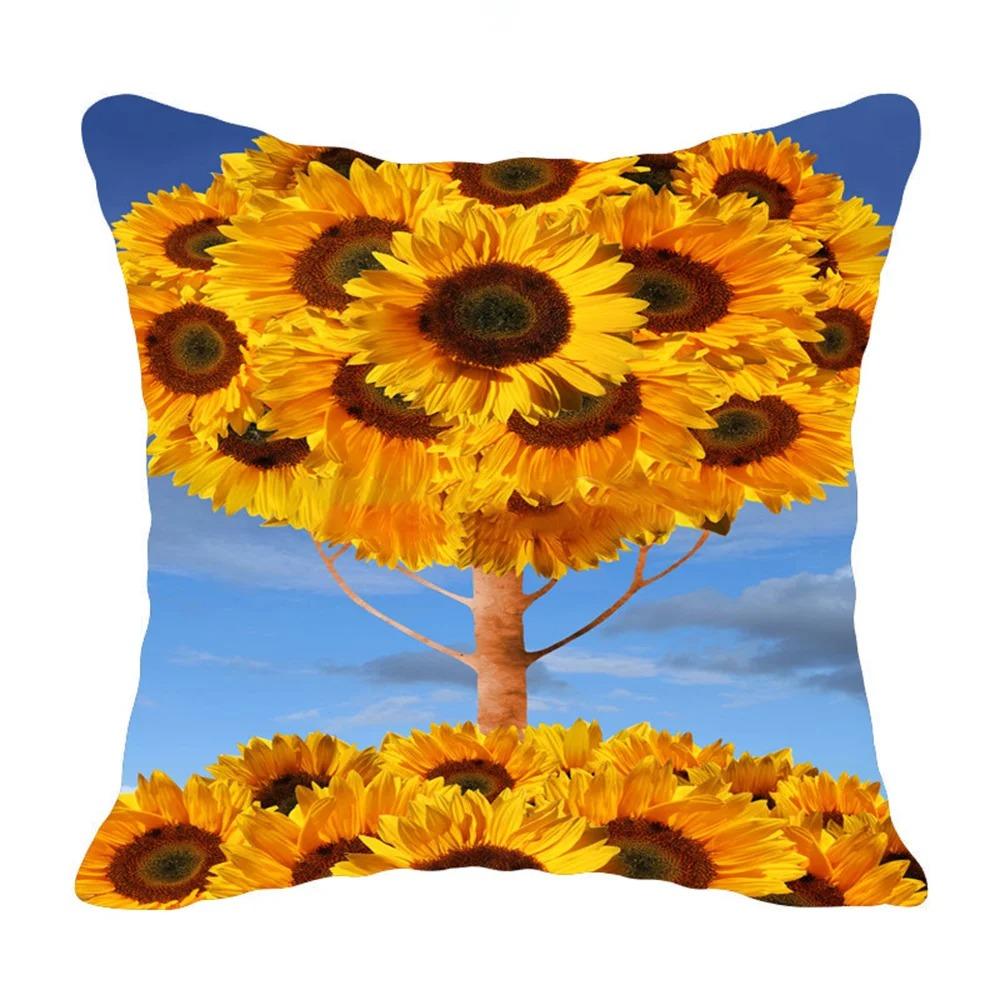 Sunflower Print Pillowcase Office Living Room Home Pillowcase Car Ornaments