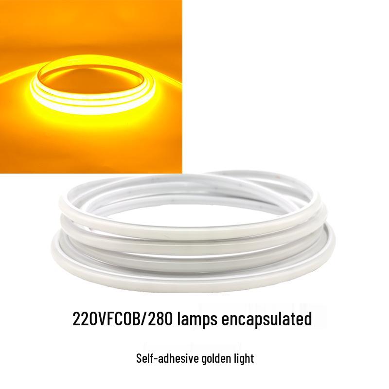 220V LED FCOB Strip - 240 LEDs, High Brightness, Even Illumination, 10cm Cuttable, Self-Adhesive.