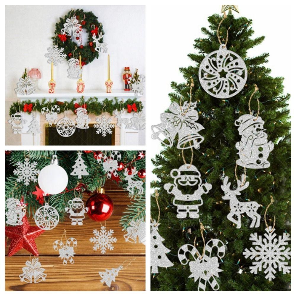 24pcs Creative Christmas Tree Pendant Silver Hanging Ornament Christmas Decoration Tags  Wedding