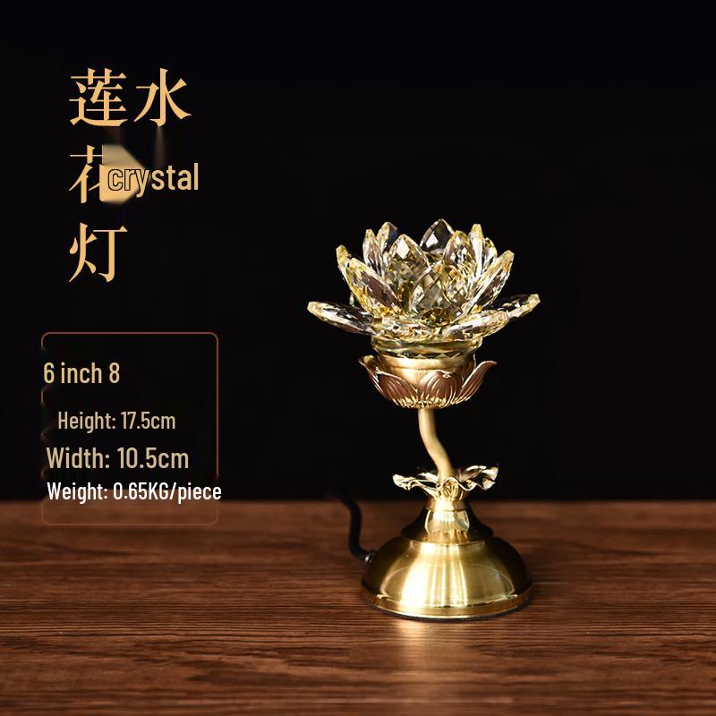 Seven-Color LED Crystal Lotus Lamp for Buddha and Guanyin Offerings