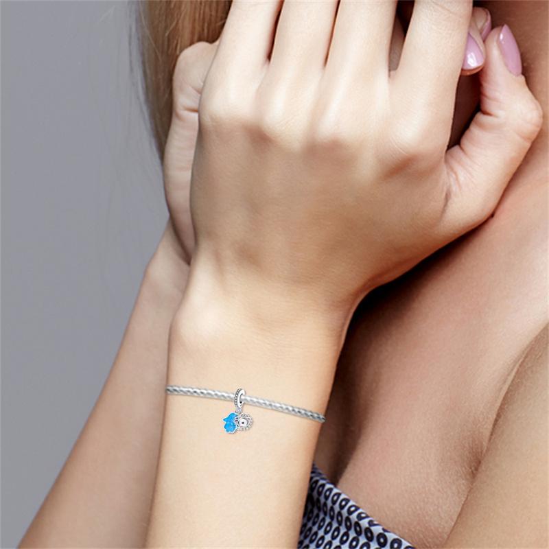 925 Silver Colorful Zircon Dream Catcher Beads Blue Devil's Eye Pendant Fit Bracelet Woman DIY Jewelry Fine Gift Making