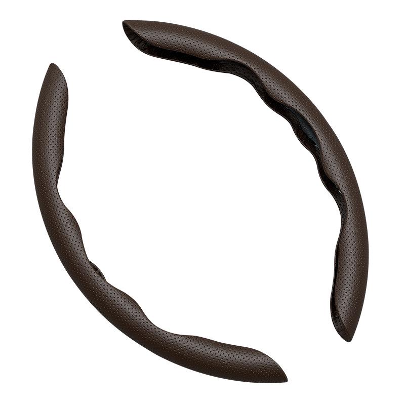 D-type Nappa Leather Anti-slip Perforated Steering Wheel Cover - Universal Fit, Four Seasons Use