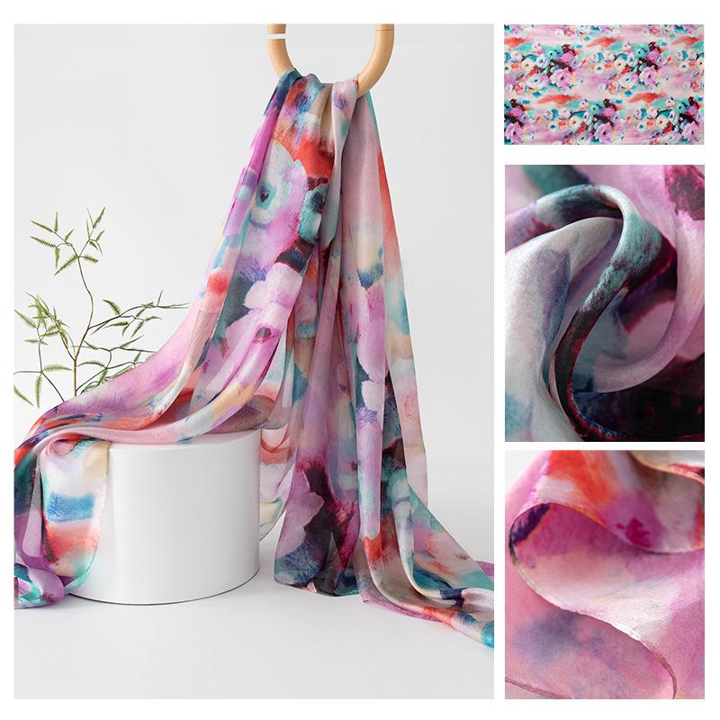 Long Strips of Silk Scarf  High-end Sense Mulberry Silk Scarf  Women's Fresh Small Floral Thin Style  Atmosphere  Big Shawl