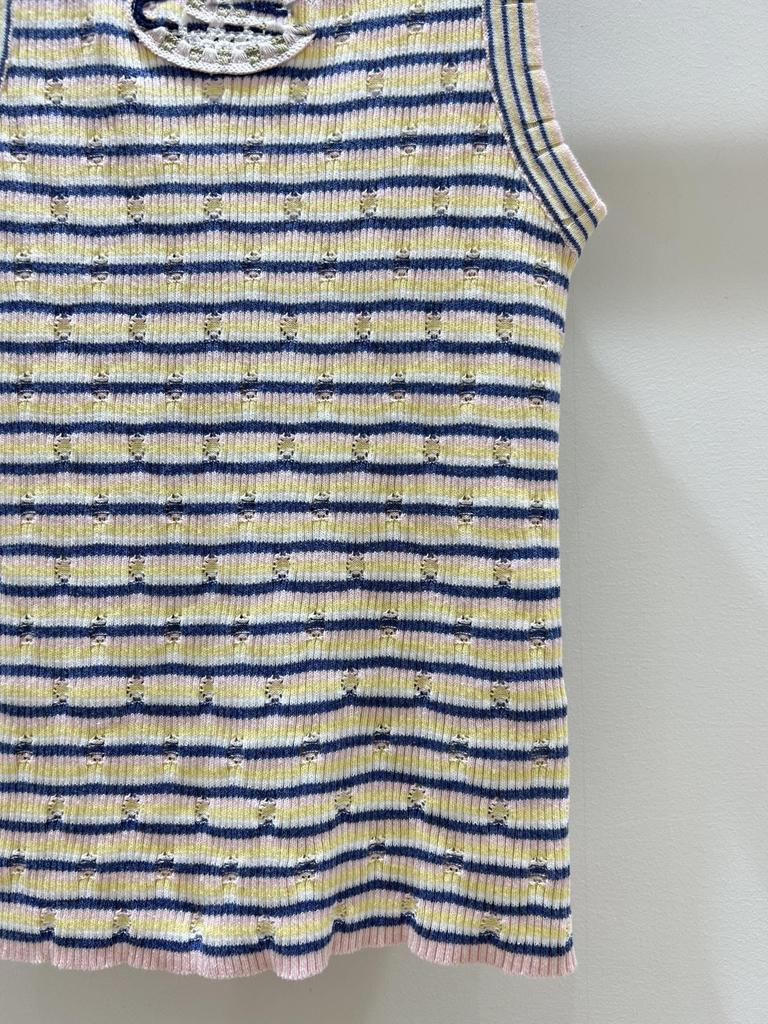 Gestreiftes ärmelloses Stricktop mit Stickerei für Frühling/Sommer