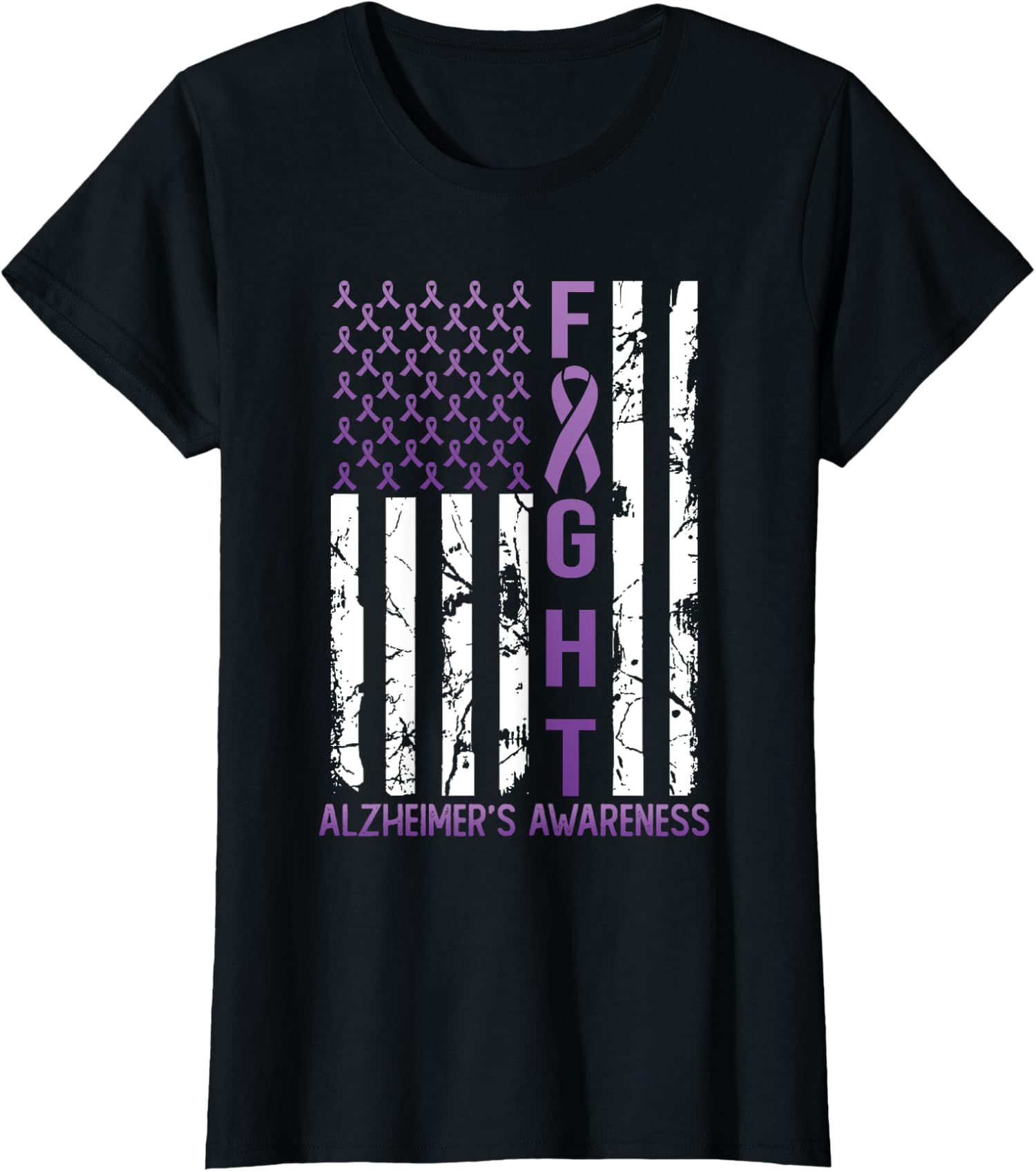 Alzheimers Awareness USA Flag Ribbon Purple Month Ladies  Crewneck T-Shirt Unisex T-Shirt XXL