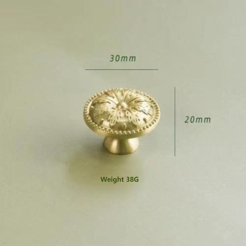 Pure Copper Single Hole Handle: Euro-Nordic Vintage Embossed & French Luxe Gold / Chinese Nordic Round Wardrobe Drawer Pull