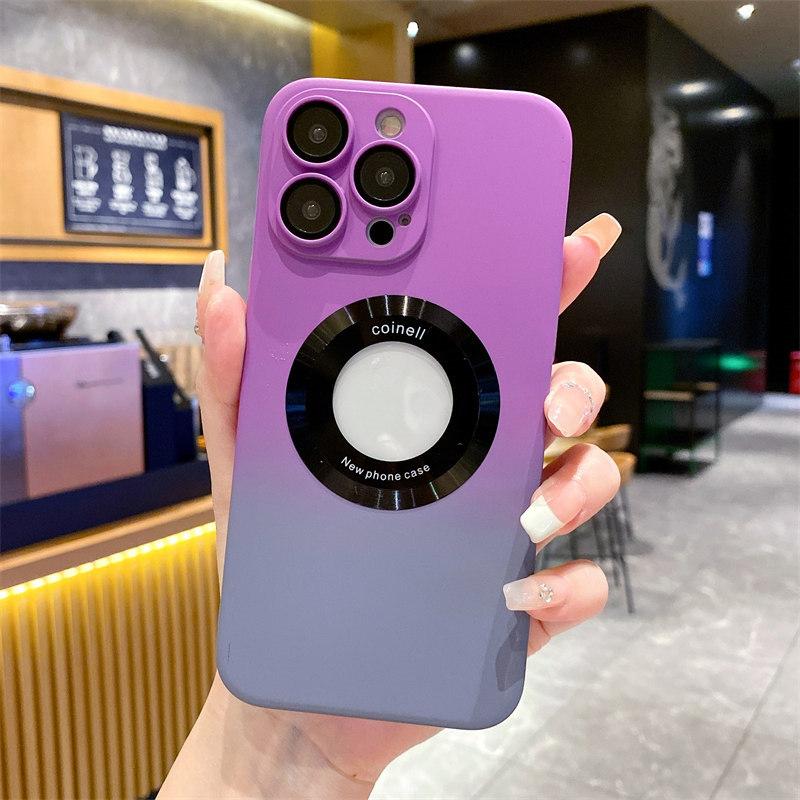 Luxury Two-color Gradient Hollowed Out Magnetic Suction Wireless Charging Case Suitable for iPhone 14 13 12 11 Pro Max Anti-fall Cases