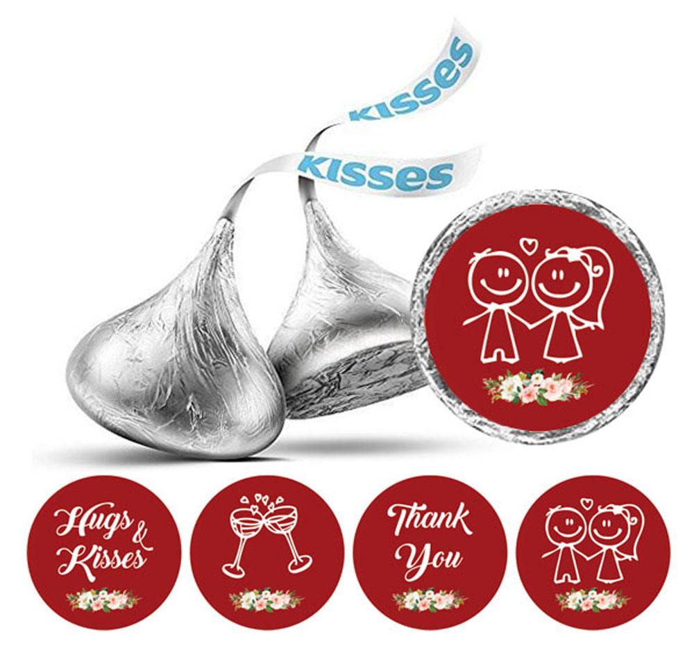 Darling Souvenir Floral Wedding Theme Stickers  Kisses Labels 190 Pcs Party Favor-Dark