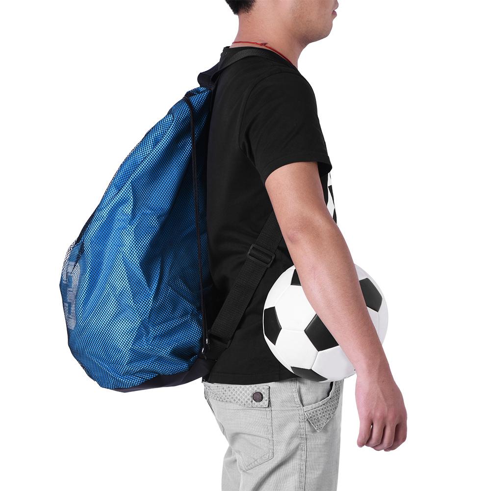 Basketball Football Soccer Training Exercising Mesh Backpack Shoulder Drawstring Bag (Blue)