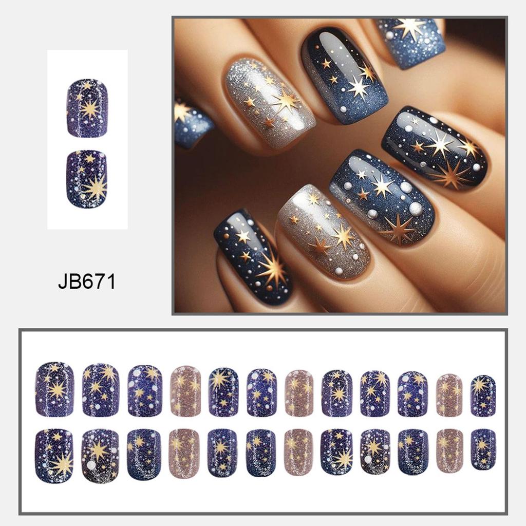 24 Buc. Unghii False Astrale Colorate Unghii Artificiale Sclipitoare Acoperire Completă Adezive Unghii Scurte Pătrate Presate