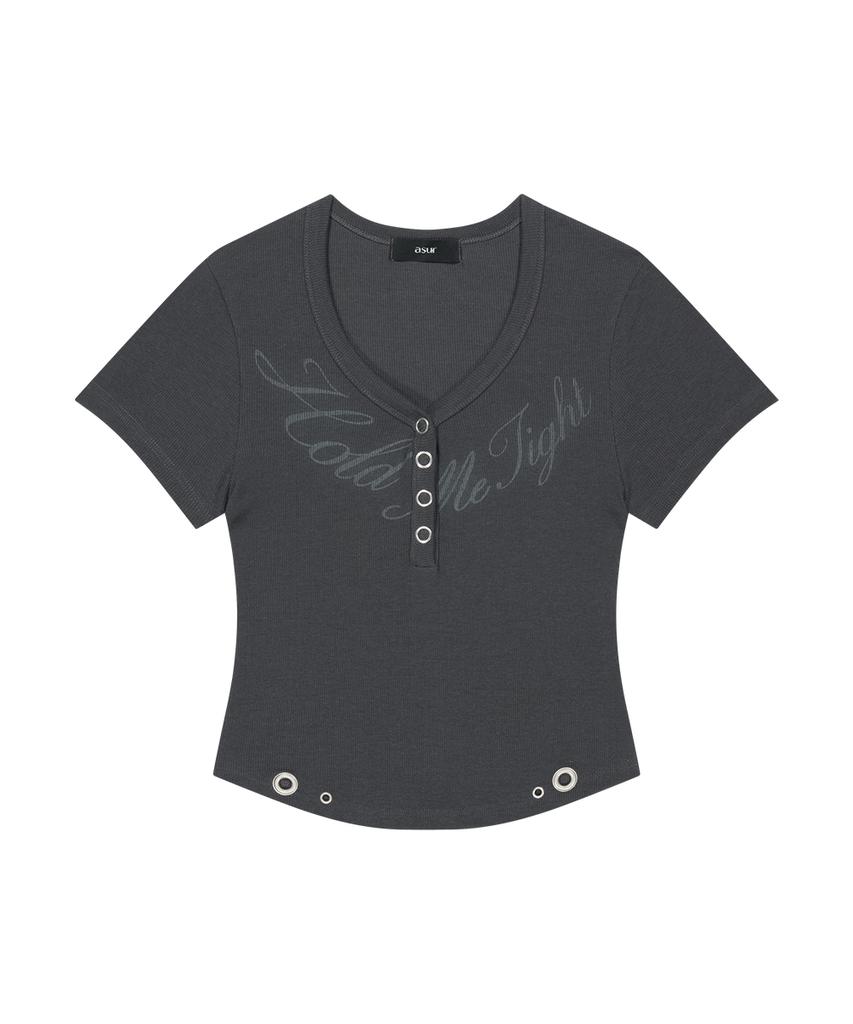 Aejeuyua Henry V-Neck Hold T-Shirt Charcoal