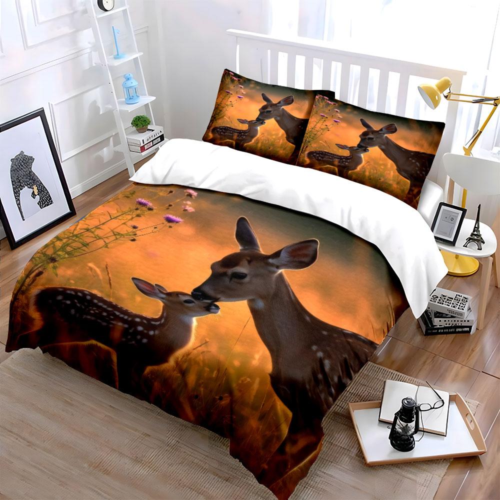Deer Themed Decor Set Soft Skin-Friendly Bedding Set Includes 1 Duvet Cover And 2 Pillowcase Gift